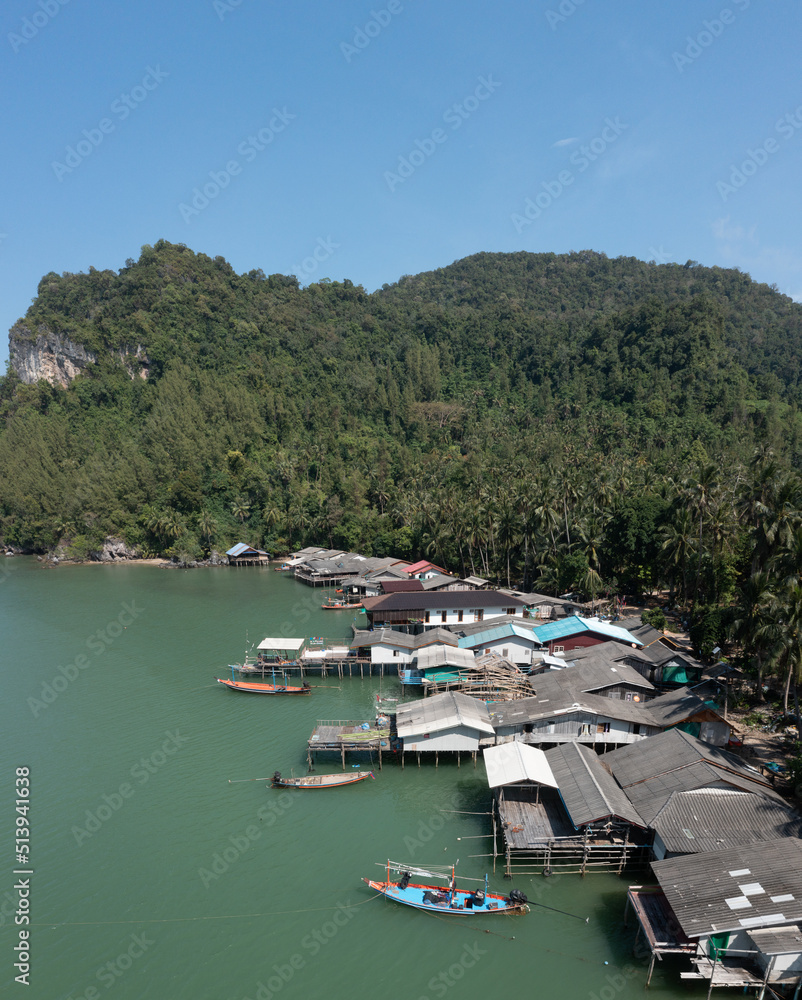 Aerial view of Ao Kram or Baan Ao Khram fisherman village in Chumphon, Thailand