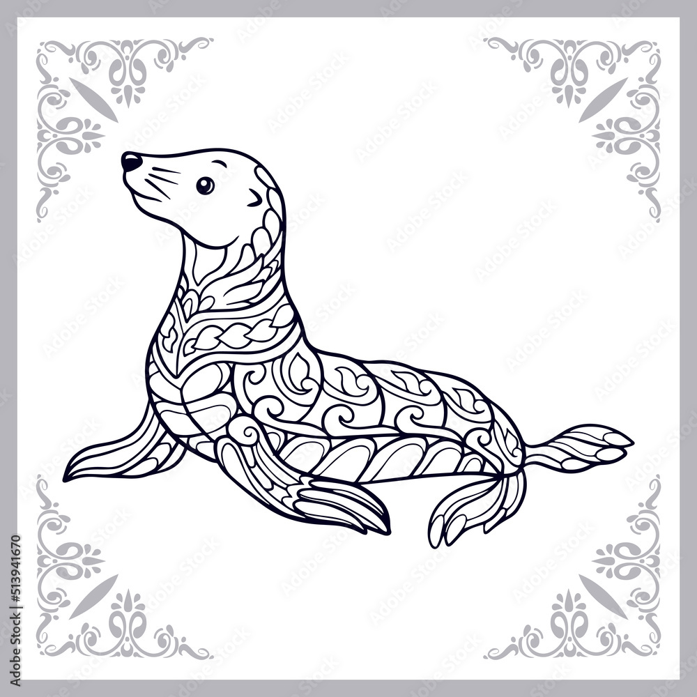 sea lion zentangle arts, isolated on white background sea lion zentangle arts, isolated on white background