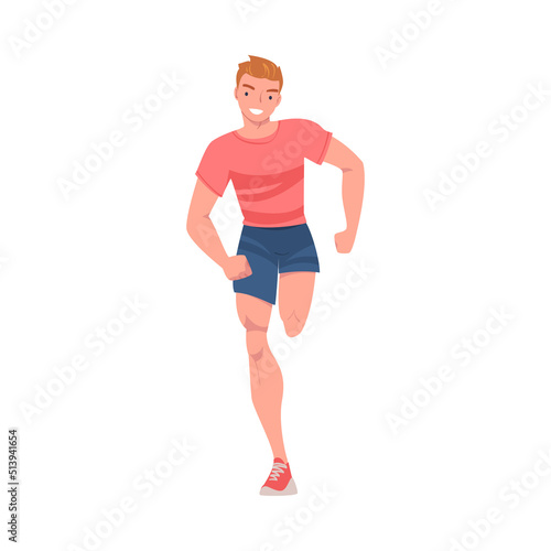 Man Character Running in Sportswear and Trainers Engaged in Sport Training and Workout Vector Illustration