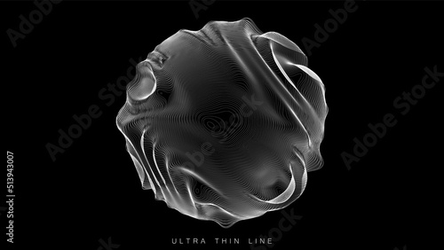 Ultra thin line fluid geometry. Dynamic vector distorted spheres.