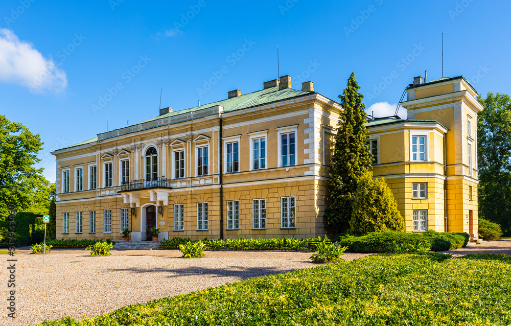 XVII century Primate Palace - Palac Prymasowski - within Palace and Park historic quarter in Skierniewice old town city center in Poland