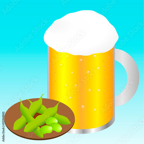 ジョッキに入った生ビールと枝豆