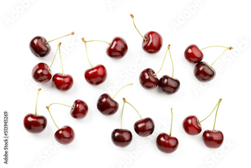 Cherry scattered on a white background  sweet berries.