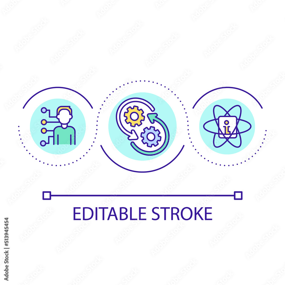 Dynamic user modeling loop concept icon. Analyzing user behavior abstract idea thin line illustration. Digital identity. Database structure. Isolated outline drawing. Editable stroke. Arial font used