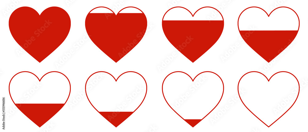 set of red heart on white