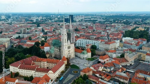 Old And Historic Cathedral Of Zagreb In The City of Croatia. - aerial photo