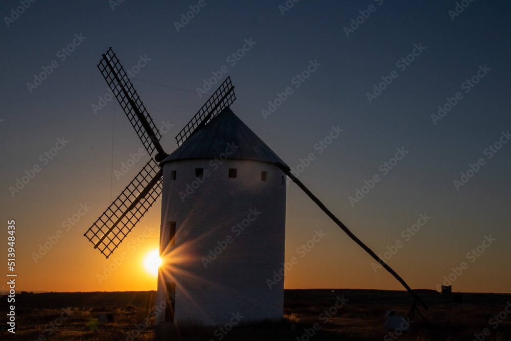Sunset at the windmills of Campo de Criptana, Spain