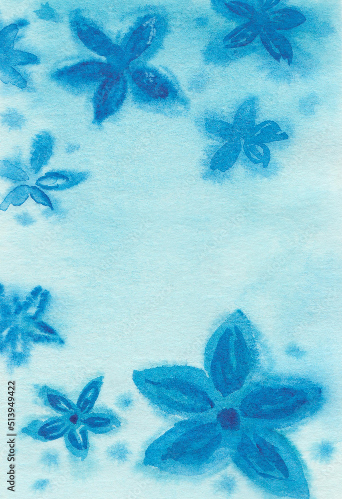Φωτογραφία Watercolor illustration of hand painted floral abstract background with blue flowers