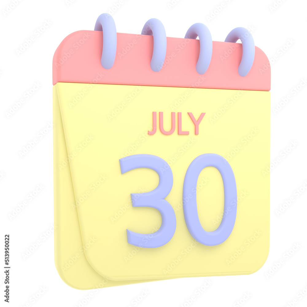 30th July 3D calendar icon. Web style. High resolution image. White background 30th July 3D calendar icon. Web style. High resolution image. White background