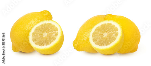 lemon fruit and sliced isolated on white background, half lemon