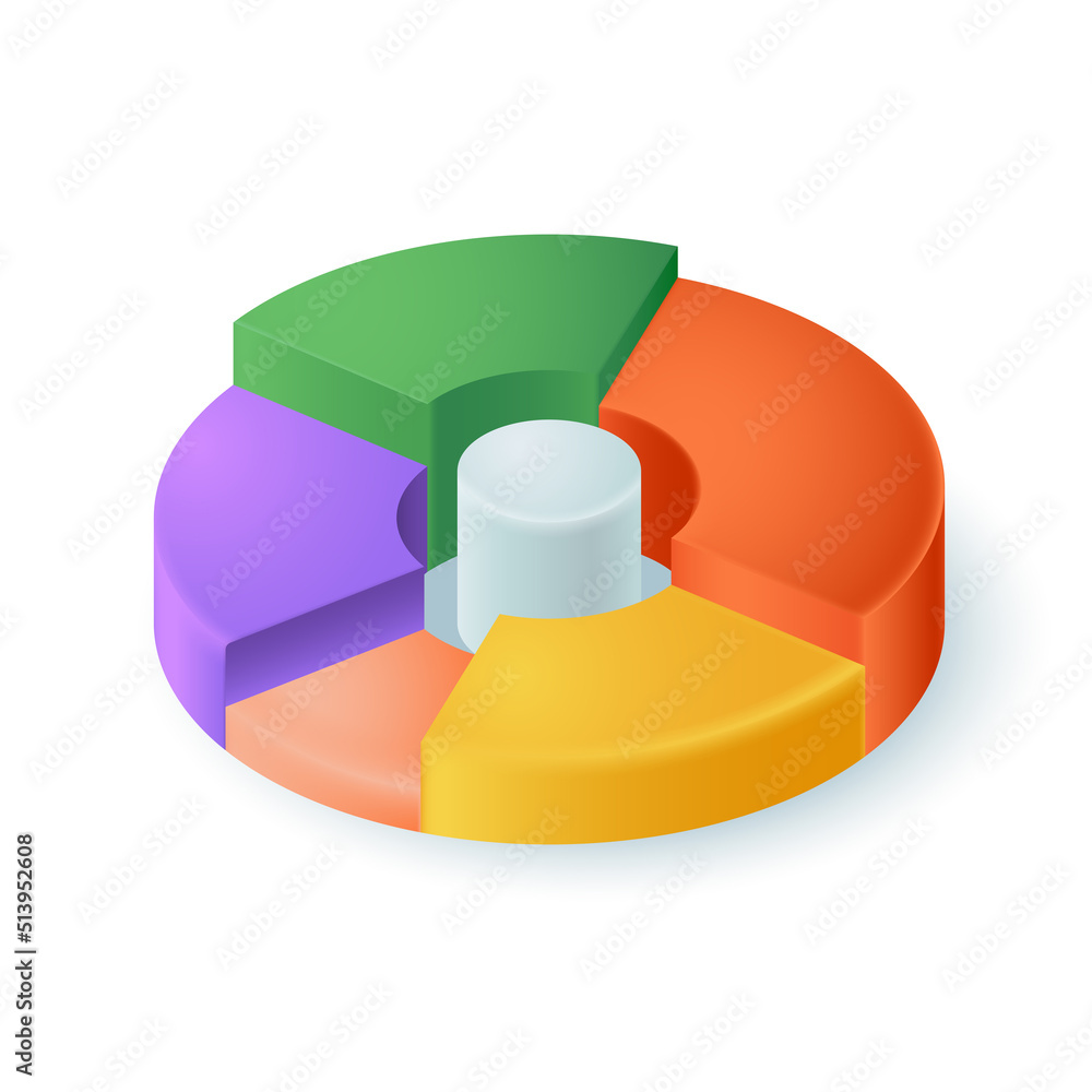 Cycle chart ring with circular segments 3D icon. Round diagram pie in ...