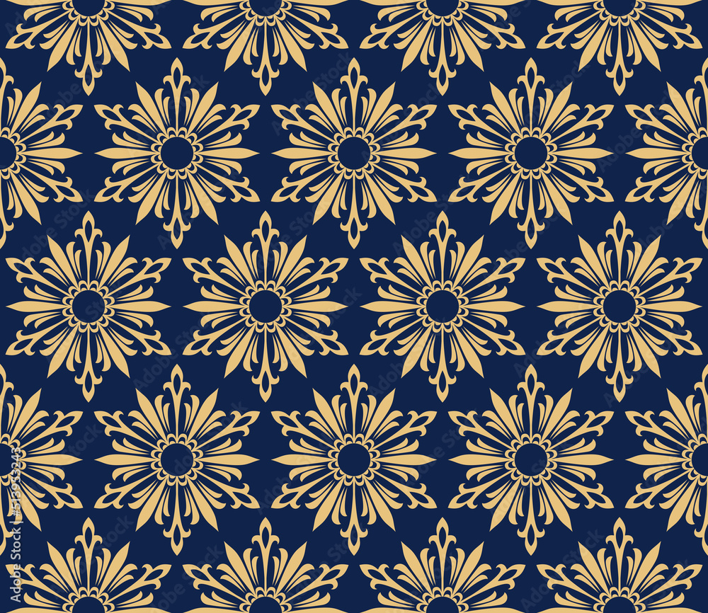 Abstract geometric pattern with lines, snowflakes. A seamless vector background. Gold and dark blue texture. Graphic modern pattern Abstract geometric pattern with lines, snowflakes. A seamless vector background. Gold and dark blue texture. Graphic modern pattern