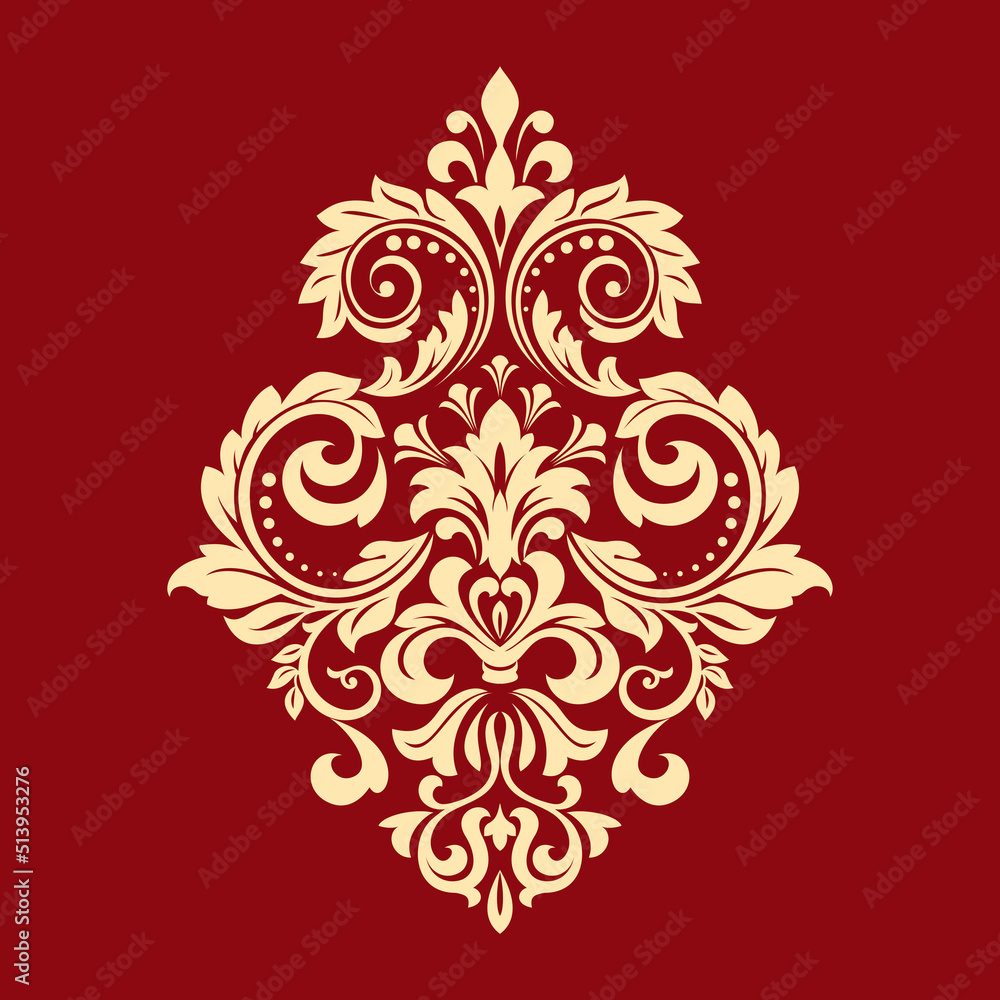 Damask graphic ornament. Floral design element. Gold and red vector pattern Damask graphic ornament. Floral design element. Gold and red vector pattern