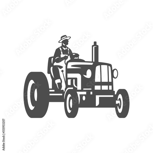 Farmer man riding tractor agriculture work rustic lifestyle harvest cultivation vintage icon vector
