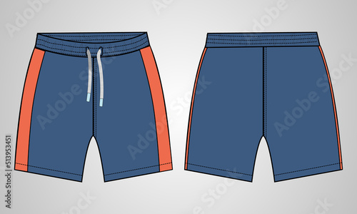 Sweat Shorts fashion flat sketch vector illustration template For Young Men. Technical Drawing Fashion art Illustration. Cotton jersey apparel clothing Design mock up Front, Back views.
