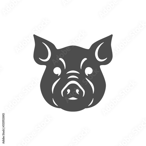 Angry pig head front view monochrome black silhouette vintage icon vector illustration