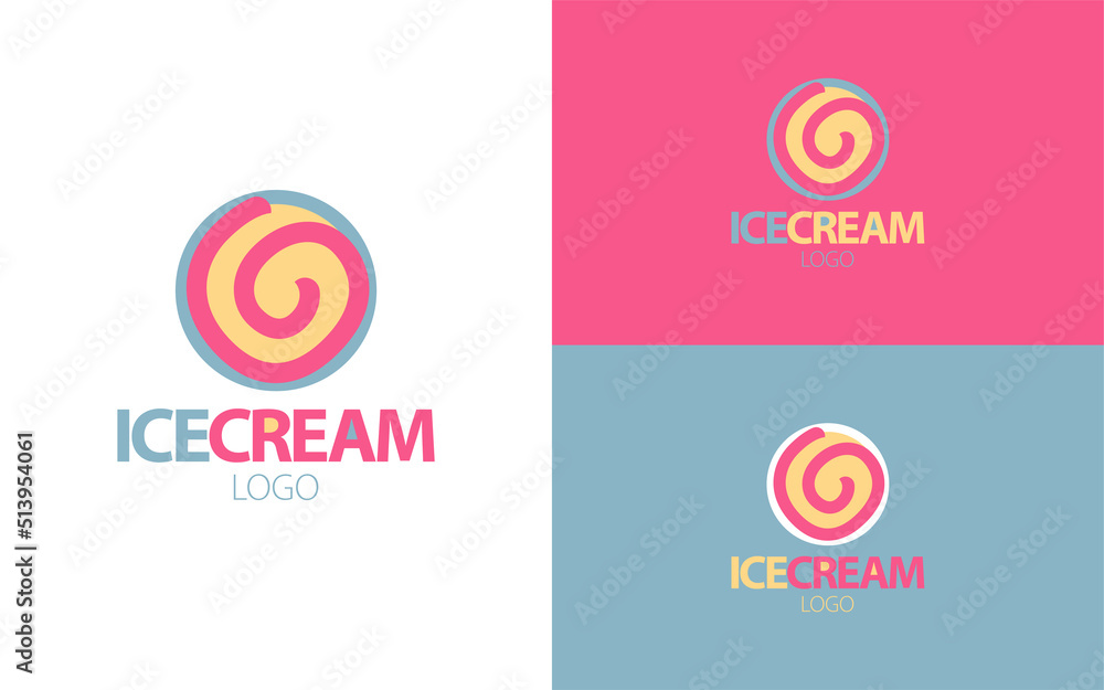 Ice cream logo seen from above inside a circle. Ice cream logo seen from above inside a circle.