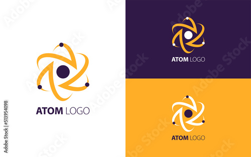 Atom-shaped logo in motion. photo