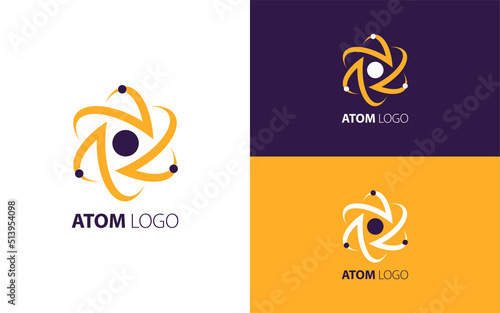 Atom-shaped logo in motion.