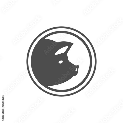 Monochrome pig head circle vintage logo butchery farm market barbecue food cooking vector