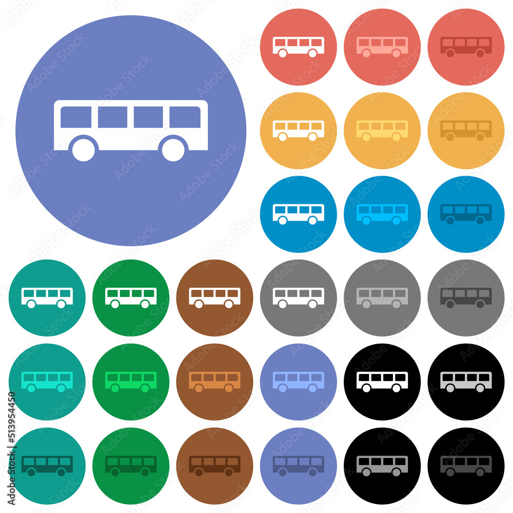 Bus side view round flat multi colored icons Bus side view round flat multi colored icons