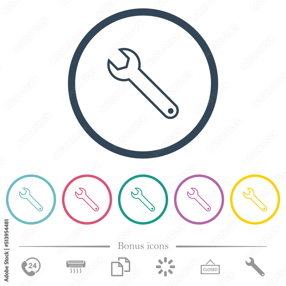 Single wrench outline flat color icons in round outlines Single wrench outline flat color icons in round outlines