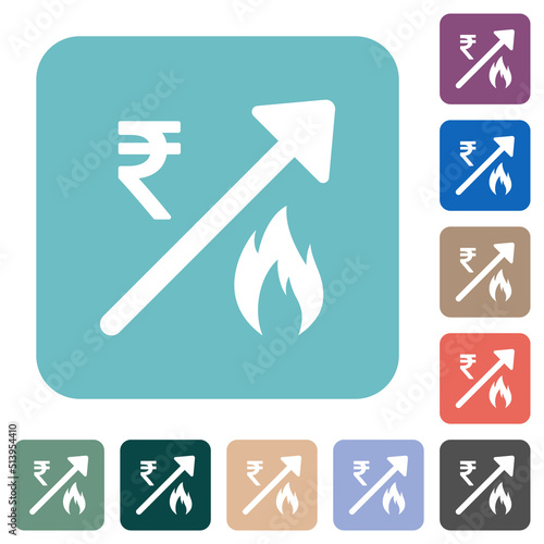 Rising gas energy Indian Rupee prices rounded square flat icons