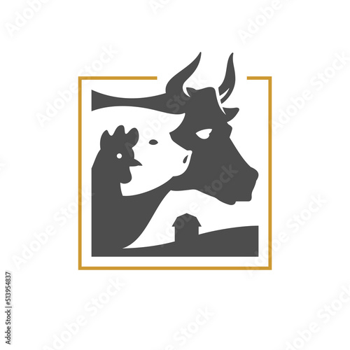 Farm animals livestock agriculture butchery shop geometry frame vintage logo vector illustration