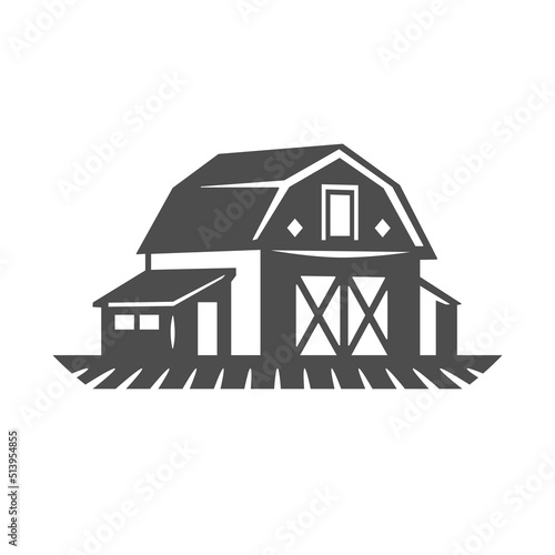 Countryside ranch house livestock harvest warehouse monochrome vintage icon vector illustration