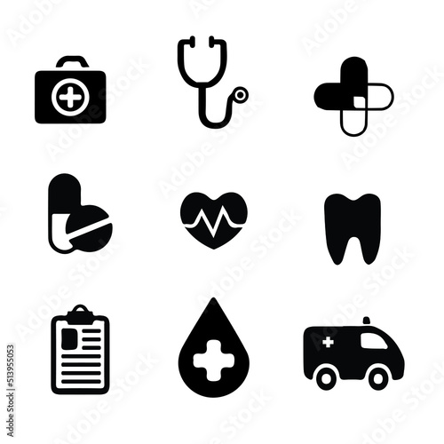 Creative Professional Trendy and Minimal Medical Icons Logo Design in Black and White Color, Medical Icons Logo in Editable Vector Format