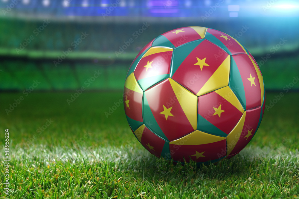 Naklejka premium Cameroon Soccer Ball on Stadium Green Grasses at Night