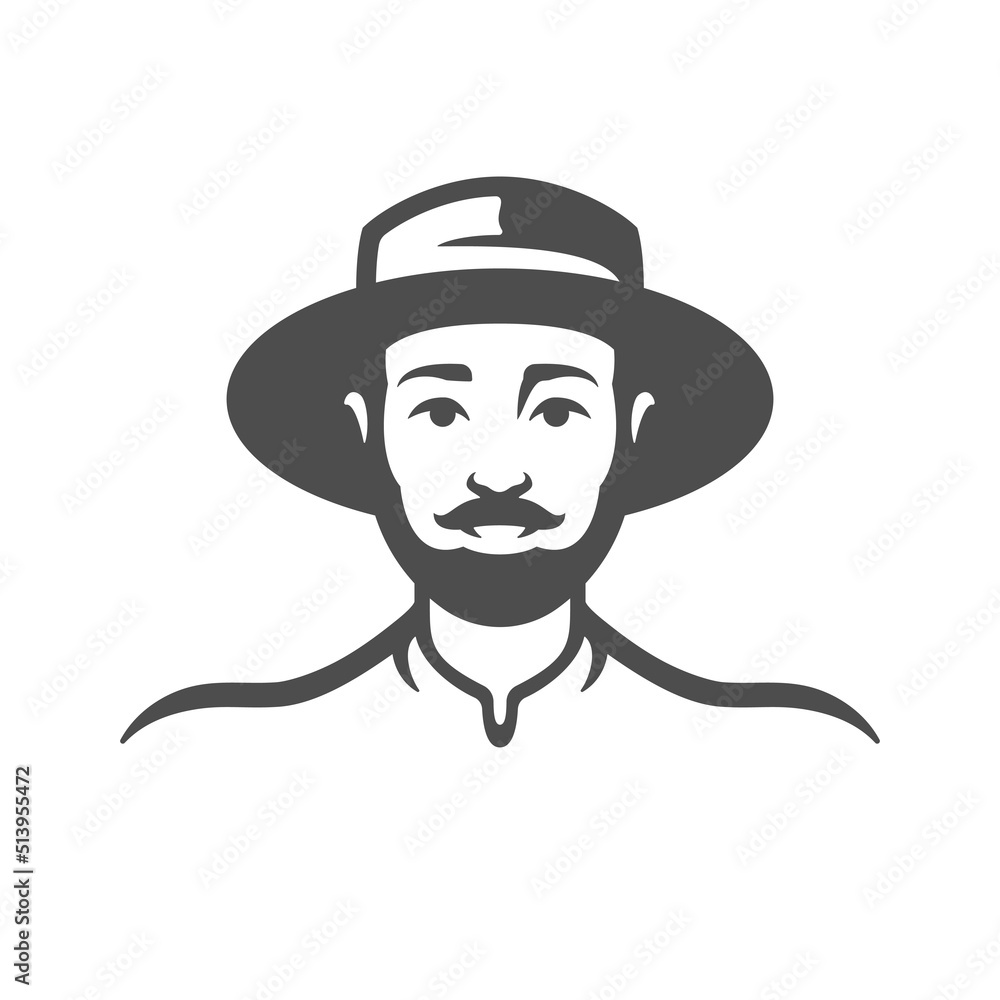 Bearded male farmer with mustache wearing hat friendly smiling portrait vintage icon vector