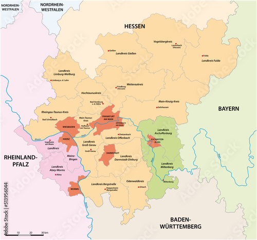 vector map of the Rhine-Main Metropolitan Region, Germany