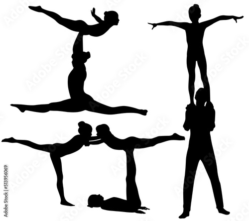 set  Gymnasts acrobats vector isolated on white background vector black silhouette