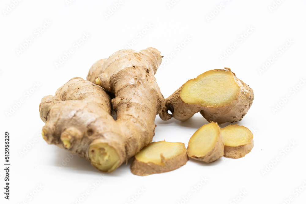 Ginger root isolated on white background, top view Ginger root isolated on white background, top view