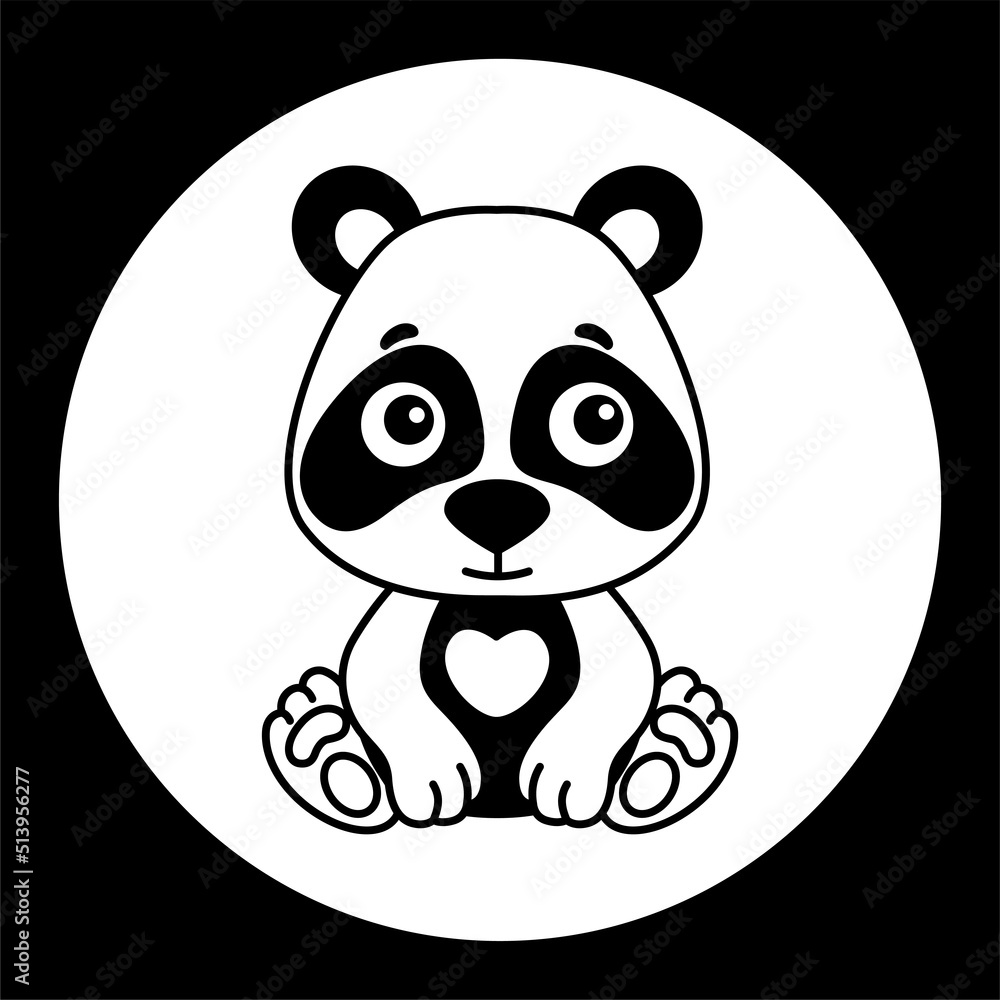 Vector black and white template funny panda. Silhouette of illustration for newborn and nursery design