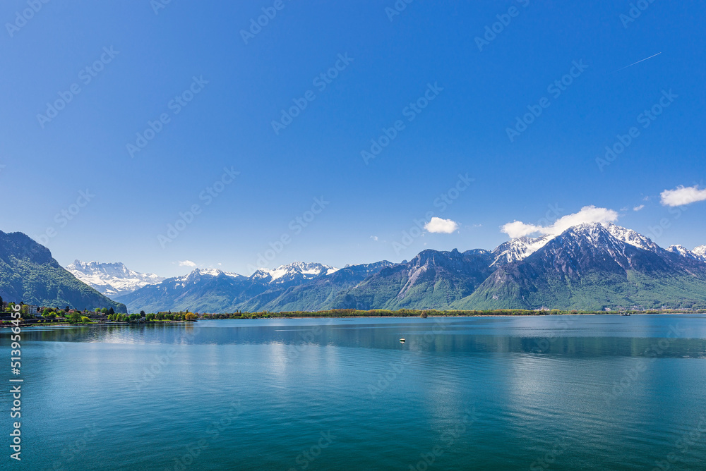 Landscape of Lake Lehmann, Montreux, Switzerland.