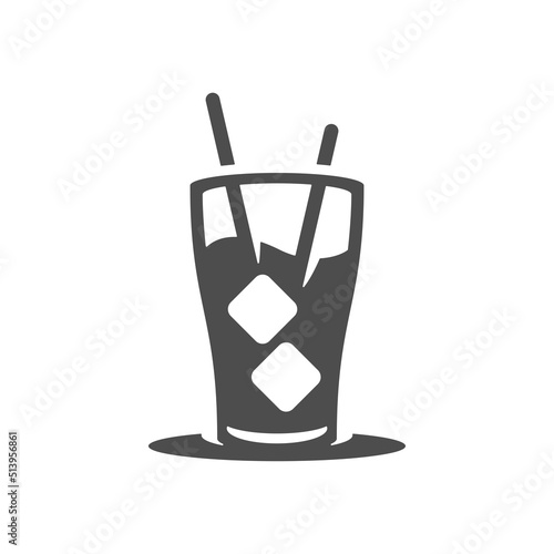 Soda drink mineral water summer cold beverage ice cubes with straw in glass vintage icon vector