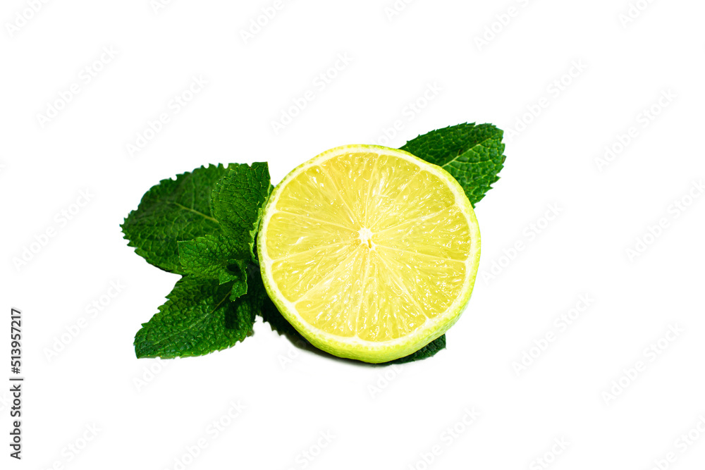 Lime and fresh mint isolated on white background Lime and fresh mint isolated on white background