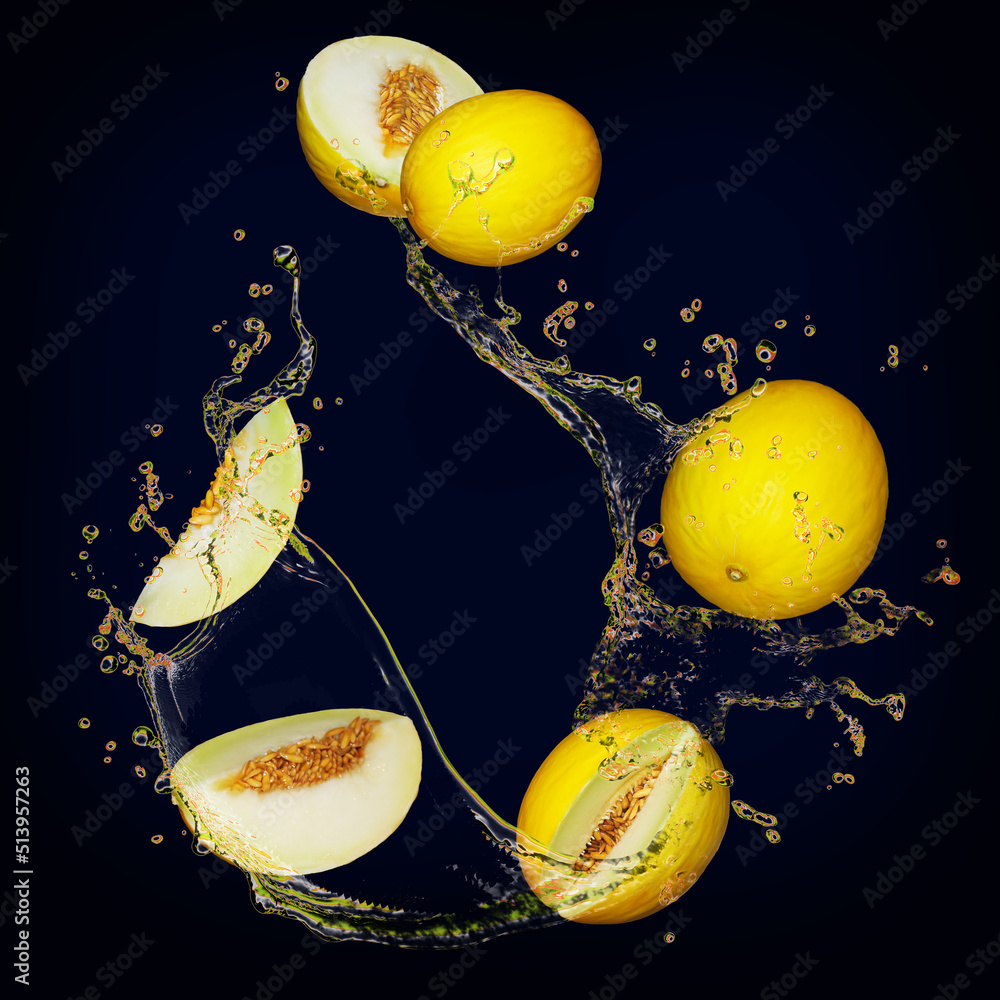 Fototapeta premium Juicy delicious yellow melon with bursts of juice full of vitamins