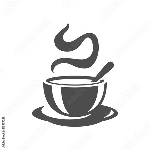 Hot appetizing cream soup bowl plate spoon restaurant menu vintage icon vector illustration