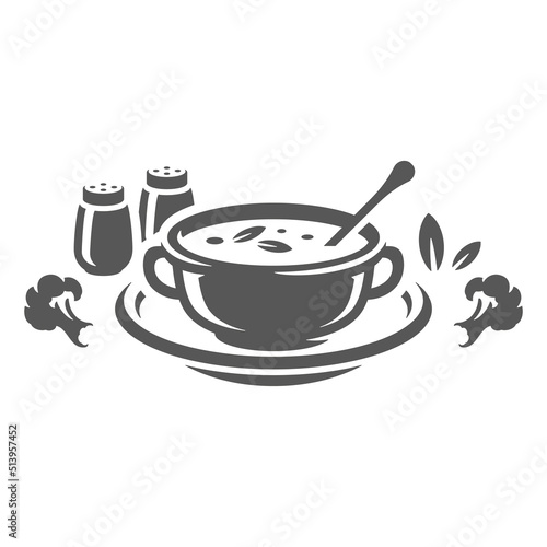 Vegetarian cream soup organic vegetables in bowl with spices salt and pepper vintage icon vector