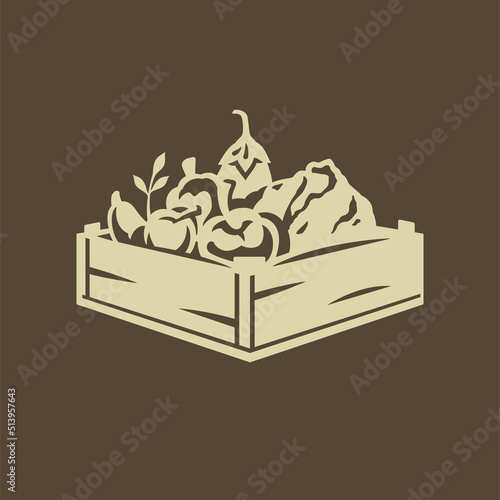 Agricultural wooden box fresh seasonal vegetables harvest assembling vintage isometric icon vector