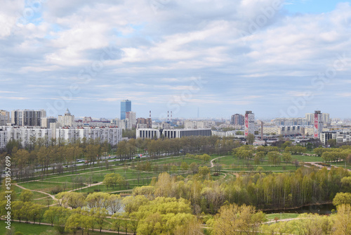 View from the window to a beautiful park and city