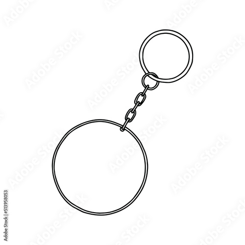 Linear keychain with empty space for your design. Round Keychain with Ring and Chain. Design Template, Mockup.