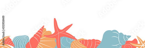 summer seahells flat design. background with place for text. vector colorful illustration
