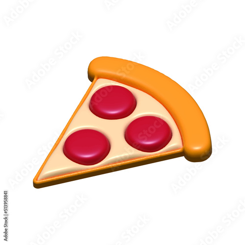 3d slice of pizza with salami, or sausages, pizza delivery, isolated vector illustration on a white background, 3d rendering. Fast food, Pizza slice vector. Italian restaurant and menu concept.