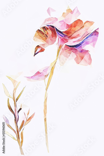 2 Aquarell Blumen in rose - gold. Vektor in Low Poly Art. 