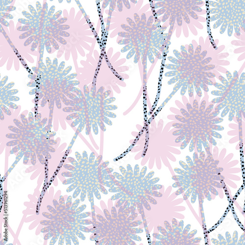 seamless hand drawn pastel polka dot flowers pattern background   greeting card or fabric