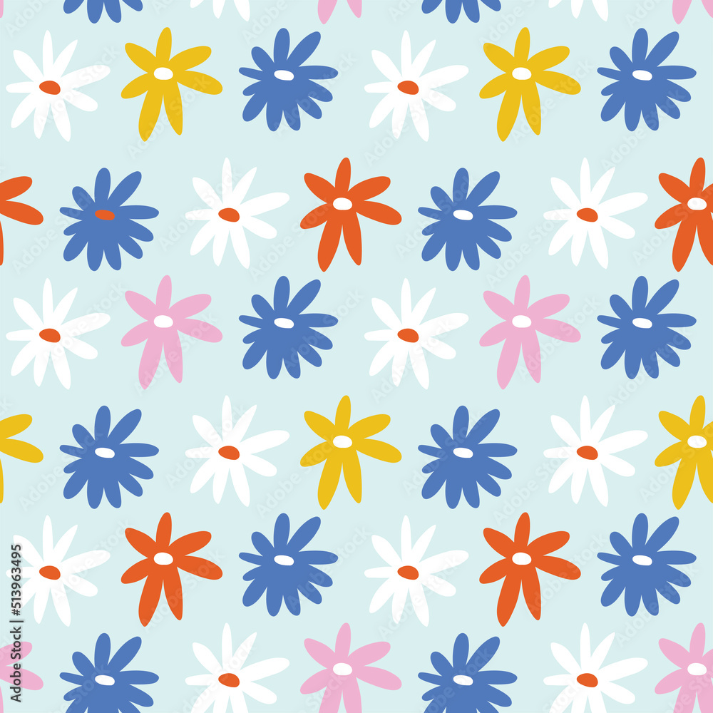 Seamless floral pattern. Repeat seamless design with flowers and leaves in pastel colors Seamless floral pattern. Repeat seamless design with flowers and leaves in pastel colors